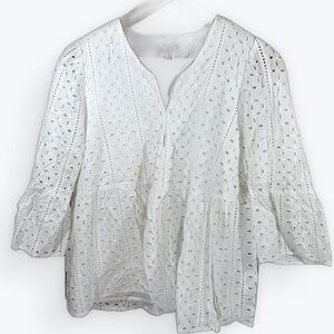Mud pie Size Large Eyelet‎ White Lacey Top Blouse